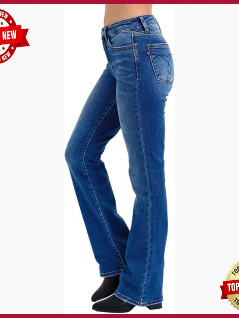 Mid Rise Bootcut Jeans with Thermal Lining, Cotton Blend
